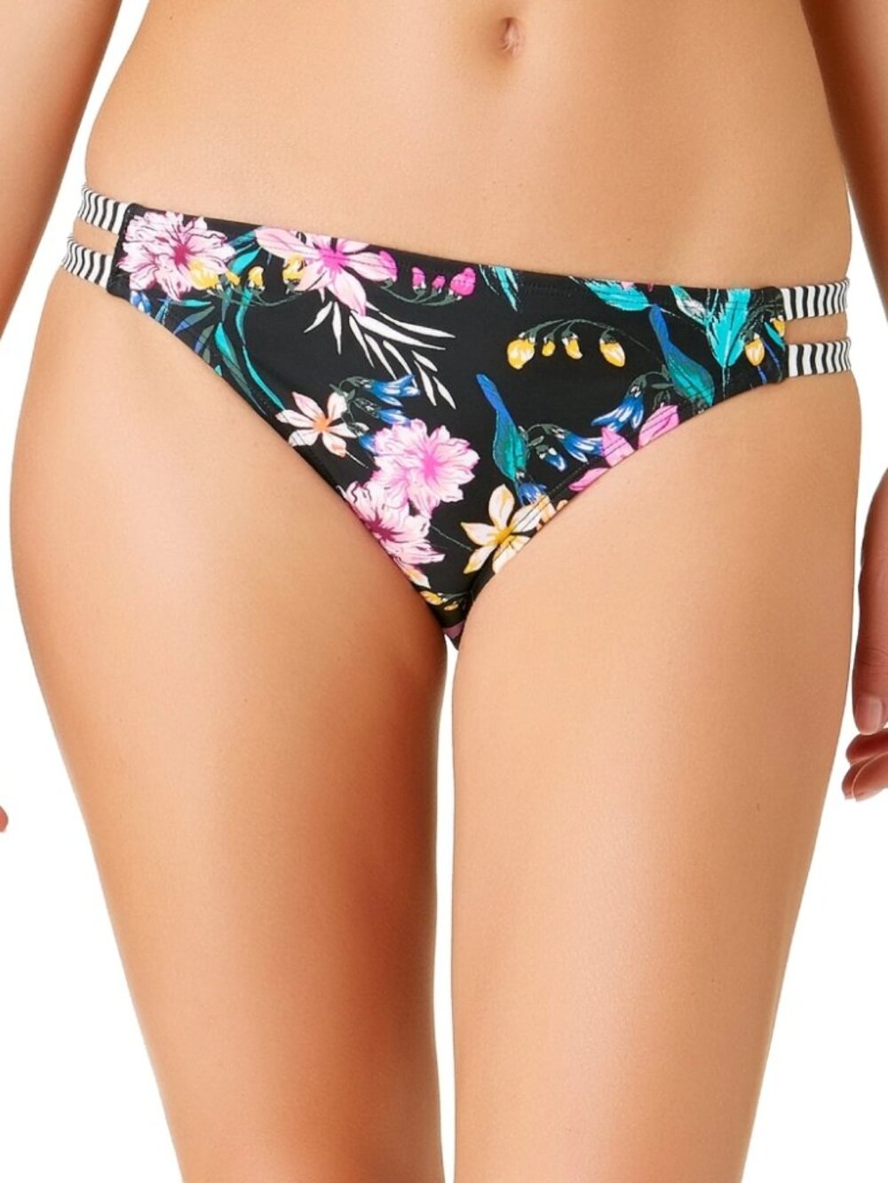 California Waves Black Wildflower Print Hipster Bottoms Swimsuit Size M NWT
